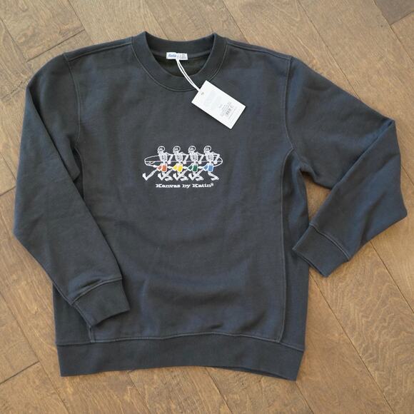 Katin Sweatshirt Boys Medium Black‎ Fleece Lined Hermanos Embroidered Crewneck - Picture 1 of 10